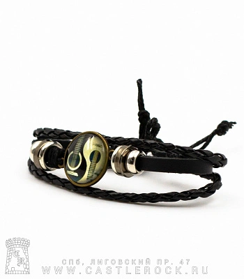 фенечка кожаная кабошон гитары инь-ян (ч/б, черная)