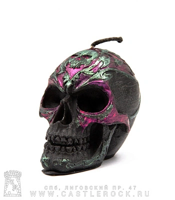свеча череп с узором (черная, ручная роспись, воск)