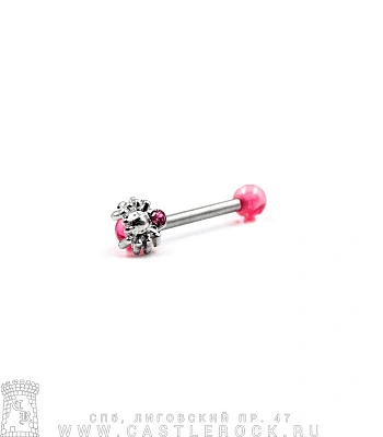 Микроштанга Сталь с Акриловыми Шариками и Пауком со Стразом (розовым) 1,2 х 10 х 3/5