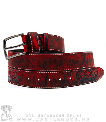 ремень кожаный черепа (черно-красный)