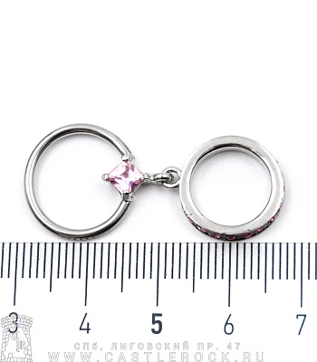 Кольцо BCR Сталь с Подвеской Кольцо (стразы розовые) 1,6 х 13