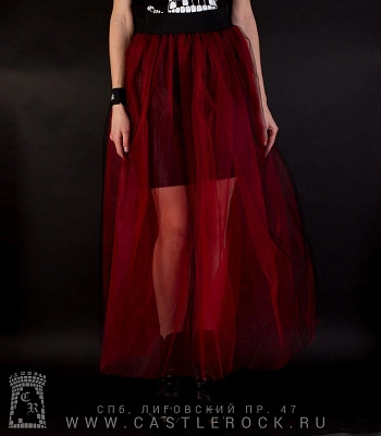юбка из фатина черная c красным (длинная)