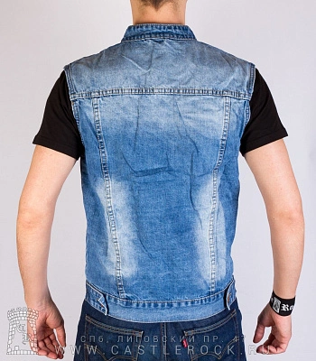 жилет джинсовый голубой (протертый, воротник-стойка) т305
