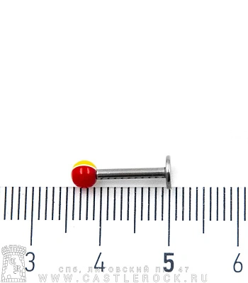 Лабрет Сталь с Акриловым Шариком (раста) 1,6 х 10 х 4