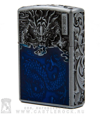 зажигалка фирменная дракон (эмаль синяя, металлик)
