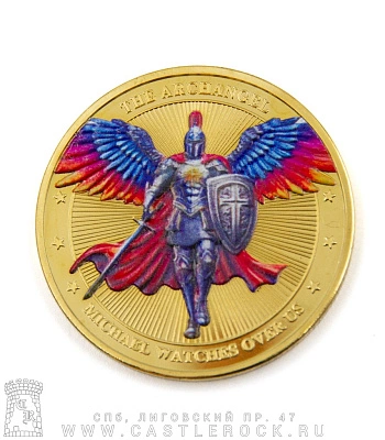 монета сувенирная крупная архангел михаил "the archangel michael watches over us" (золото)