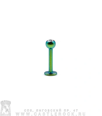 Лабрет Сталь Зеленый с Шариком со Стразом (прозрачным) 1,6 х 10 х 4