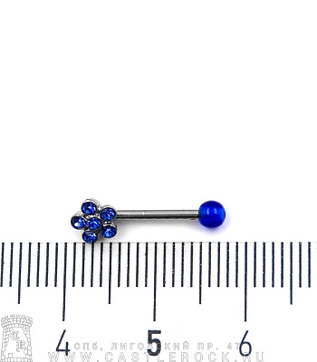 Микроштанга Сталь с Акриловым Шариком и Цветком со Стразами (синими) 1,2 х 9 х 3/5