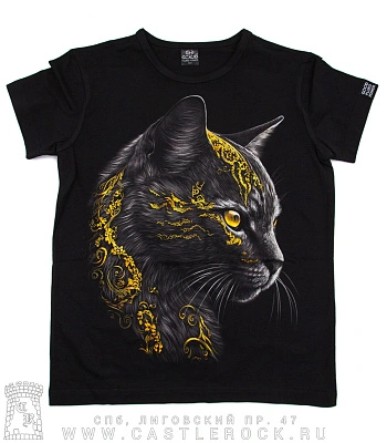 футболка детская кошка золотая (светится)