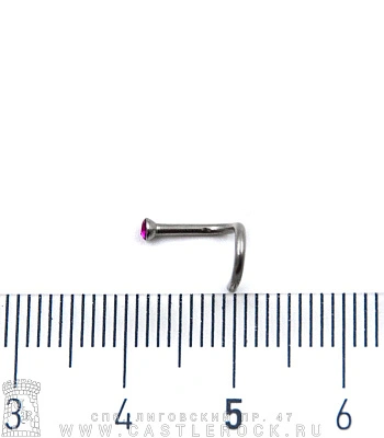 Крючок для носа Сталь со Стразом (розовым ярким) 1 х 6-8 х 2