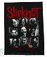 нашивка на спину slipknot (маски ч/б, надпись красная, пятна крови)