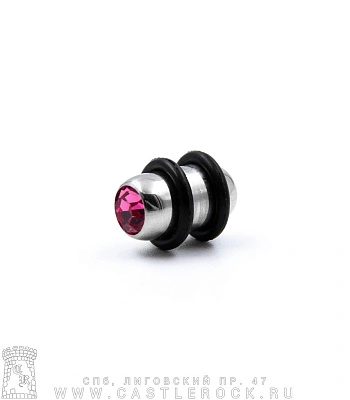 Плаг Сталь со Стразом (розовым, с резинками) 8 мм