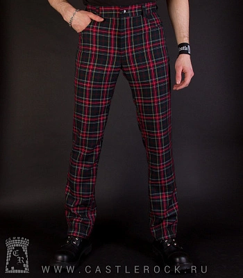 брюки клетка зеленая темная с красным (крупная)