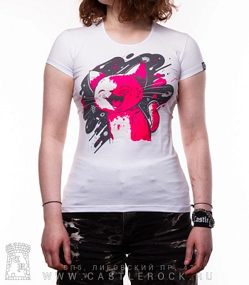 женская футболка котенок (белая, светится)