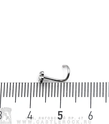 Крючок для носа Сталь с Цветком в Стразах (прозрачных) 0,8 х 6-8 х 4