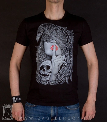 футболка девушка с вороном (светится)