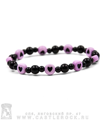 браслет бусины сердечки (сиреневые)
