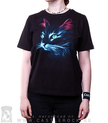женская футболка кошка цветная (прямая, светится)
