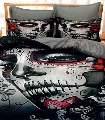 комплект покрывало с чехлами на подушки santa muerte