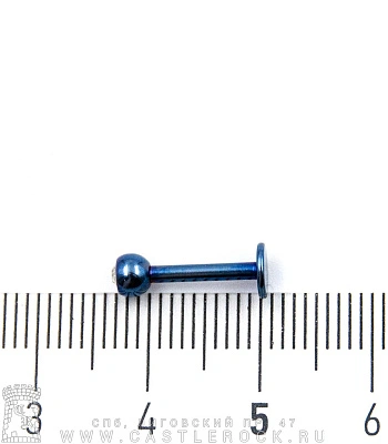 Лабрет Сталь Синий с Шариком со Стразом (прозрачным) 1,6 х 10 х 4