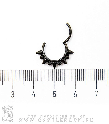 Сегментное Кольцо Кликер Сталь Черное с Шипами и Шариками 1,2 х 10