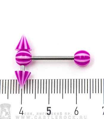 Штанга Сталь с Акриловыми Шариками и Конусами (полосатыми, фиолетовыми) 1,6 х 16 х 6/20