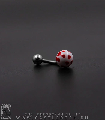 Банан Сталь с Шариками Сердечки (красные на белом) 1,6 х 10 х 5/8