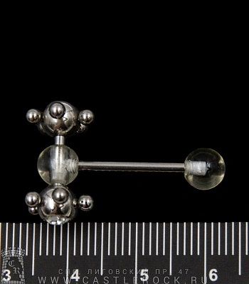 Штанга Сталь с Акриловыми Шариками и Цветками со Стразами (прозрачными) 1,6 х 16 х 6/19