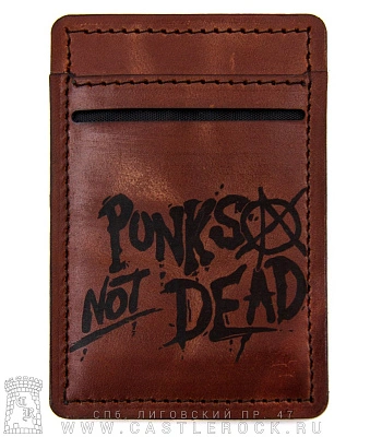 кардхолдер с гравировкой anarchy анархия punks not dead (коричневый, ручная работа)