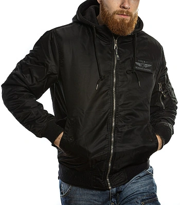 куртка пилот foersverd с капюшоном черная (патч, бомбер) куртка пилот foersverd с капюшоном черная (патч, бомбер)