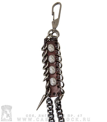 двойная цепь с карабином и кожаной вставкой (плетение панцирное)