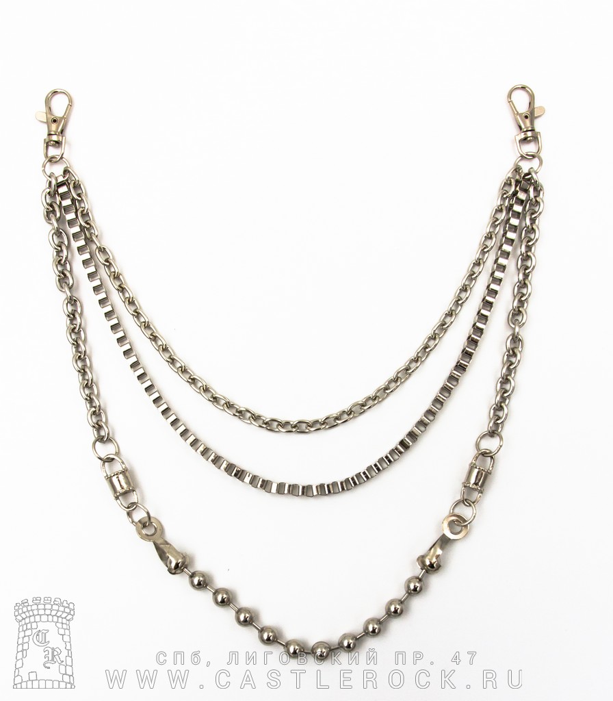 Тройная цепь с карабином №01 (плетение якорное, венецианское, перлина ...