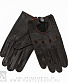 перчатки кожаные мужские черные (перфорация, овальные вырезы, кант коричневый, на кнопке)